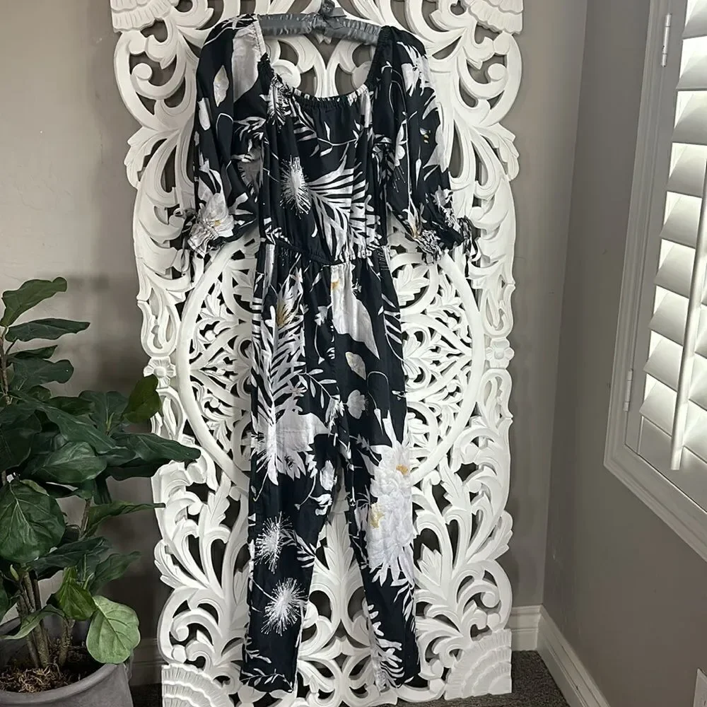H&M Floral Linen Jumpsuit